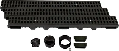 Produktbild von Entwässerungsrinne Höhe 60mm Kunststoff 3m, Stegrost, Classic Schwarz