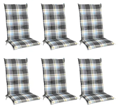 Image de Beautissu Lot de 6 coussins pour dossier haut 120x50 cm Rembourrage bleu à carreaux