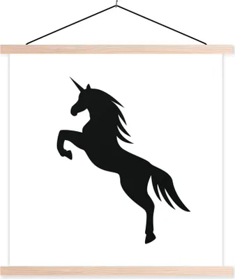 Produktbild von MuchoWow® Textilposter Eine Illustration eines tänzelnden Einhorns - Kinder - Mädchen - Mädchen 120x120 cm mit holzfarbenen Rahmen - Textil-Poster