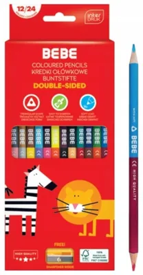 Zdjęcie produktu dla Kredki Ołówkowe Trójkątne Dwustronne 12 Szt./24 Kolory Z Temperówką Bebe Kids Interdruk