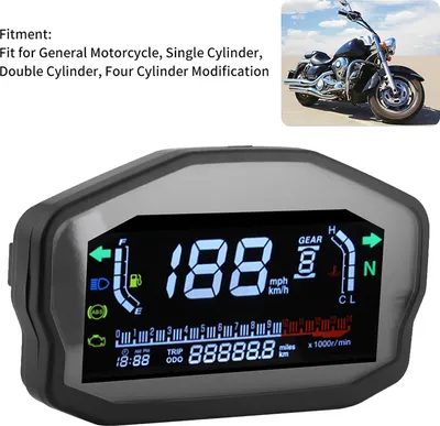 Immagine prodotto di Tachimetro per moto, indicatore livello carburante, strumento LCD Refit per motori a 1/2/4 cilindri con LED