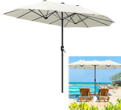 Produktbild von Sonnenschirm Doppelsonnenschirm Gartenschirm Marktschirm Sonnenschutz UV50+, 453 x 263 x 235 cm, ohne Neigung, Beige