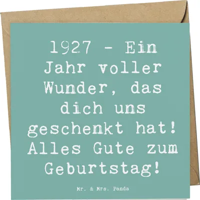 Produktbild von Mr. & Mrs. Panda Glückwunschkarte Spruch 1927 Geburtstag - Meeresbrise - Geschenk, Alter, Erinnerungsgeschenk, Geschenkidee, Geburtsjahr, Klappkarte, anlasskarte