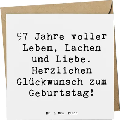 Produktbild von Mr. & Mrs. Panda Glückwunschkarte Spruch 97. Geburtstag - Weiß - Geschenk, Jubilar, Geburtstagsgeschenk, besondere Anlässe, Liebe, anlasskarte, Klappkarte, Momente, Alter