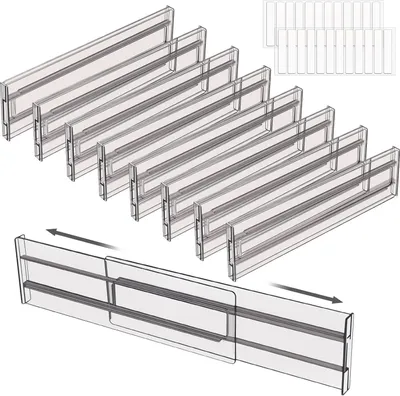 Produktbild von 8 verstellbare Schubladeneinteiler (27,5–52 cm), Organizer für Badezimmer-Schminkuverts