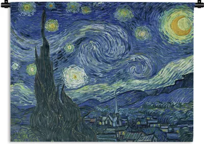 Produktbild von MuchoWow® Wandteppich Wandbehang Sternennacht - Gemälde - Alte Meister - Vincent van Gogh 120x90 cm Tapisserie Dekoration Wandtuch - Wohnen - Aufhänger für die Wand