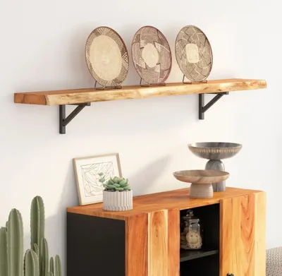 Produktbild von CLORIS Wandregal 160x20x2,5 cm Rechteckig Massivholz Akazie Baumkante, 7,32 kg