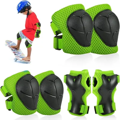 Productafbeelding van Inlineskates schoonmaakset voor kinderen, 6-in-1, met knie- en elleboogbeschermers, groen