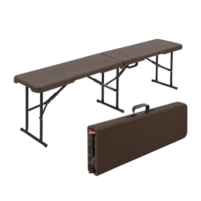 Image de Banc de jardin Floordirekt Kagawa, banc pliant résistant aux intempéries, 183 cm, marron, pour le jardin, le balcon et les événements