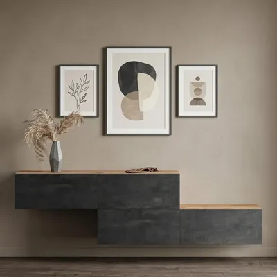 Produktbild von Planetmöbel Flur Möbel Garderobe Hängeschrank 2x 140 cm gold eiche / schwarz charcoal, Wandgarderobe hängend oder stehend
