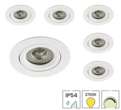 Produktbild von 6er-Set LED-Downlights | Einbau | 5 Watt dimmbar | Schwenkbar | 2700K warmweiß | IP54 | Weiß