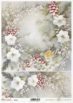 Produktbild von ITD Reispapier Decoupage Bastelpapier Serviettentechnik-R2330 Weihnachtsblumengirlanden