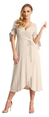 Produktbild von Kleid 3/4 Arm Abendkleid mit V-Ausschnitt Cocktailkleid lang, Beige L/XL