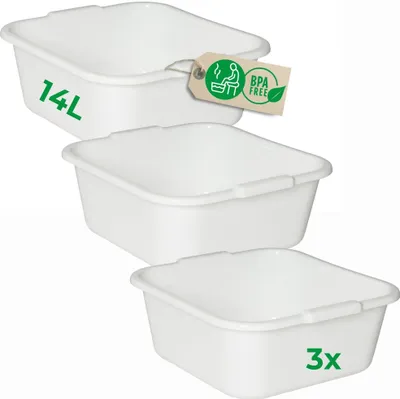 Produktbild von Novaliv 3x Spülschüssel eckig 14L, 38x38 cm, Weiß, BPA-frei & Spülmaschinenfest – Ideal für Küche und Camping, Wanne, Große Plastikschüssel, Waschschüssel eckig, Waschwanne, Abwaschschüssel