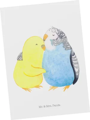 Produktbild von Mr. & Mrs. Panda Postkarte Wellensittich Liebe - Weiß - Geschenk, Nähe, Grußkarte, Ansichtskarten, bildkarte, Verknallt, Vertrauen, Vögel, Fotokarte, Freundin, Postkarten