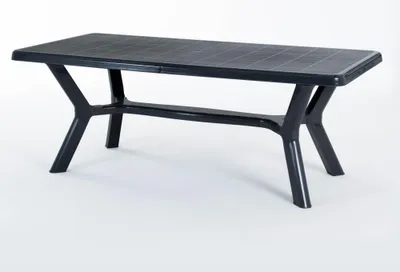 Produktbild von Rechteckiger Außentisch 200x95 cm aus Polypropylen mit gekreuzten Beinen, metallverstärkte Struktur und Öffnung für Sonnenschirm - SAMUEL - Schwarz