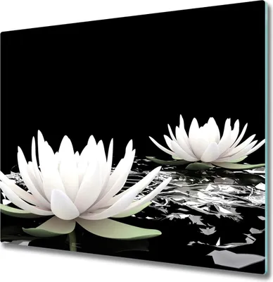 Produktbild von Glas Herdabdeckplatte 60x52 cm Spritzschutz Glasabdeckplatte Schneidebrett Seerosen