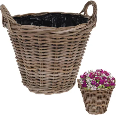 Produktbild von Kubu Pflanzentopf Übertopf Pflanzkorb RATTANKORB mit Griffen für Blumen Pflanzen 40x36 cm