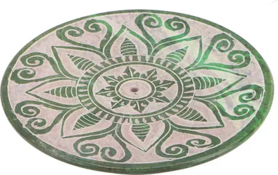 Produktbild von Indischer Räucherstäbchenhalter Ø 7,5 cm aus Speckstein, Mandala Untersetzer - Grün, Räucherstäbchen Halter