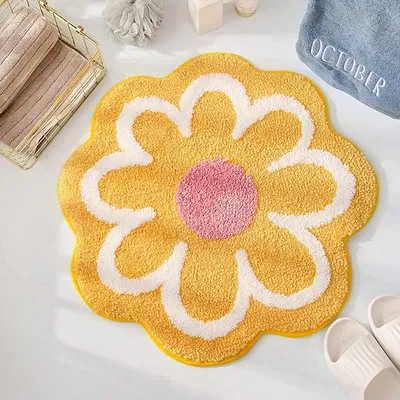 Image de Tapis de douche - 65 x 65 cm - Microfibre - Design moderne - Antidérapant - Absorbant - Jaune