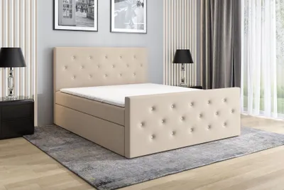 Produktbild von Boxspringbett REINN 180 x 200 mit 2 Bettkästen, Bonell-Matratze und Topper. Farbe: Beige