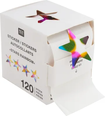 Produktbild von Rico Design Sticker mit Regenbogen Sternen, 2,5 cm Durchmesser, 120 Stück