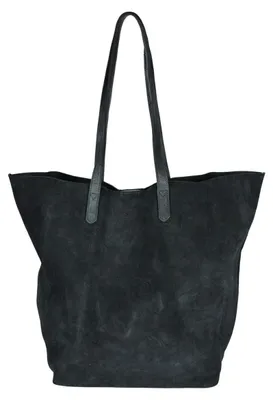 Productafbeelding van Beocca leren shopper tas, gemaakt van plantaardig gelooid leer, ruim genoeg voor werk en vrije tijd, shopper, handgemaakt, suède, zwart