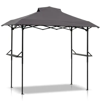 Produktbild von LEADZM Grillpavillon Faltpavillon Gartenpavillon mit Doppeldach, Seitenregalen, Grillüberdachungen wetterfest 255x150x240 cm