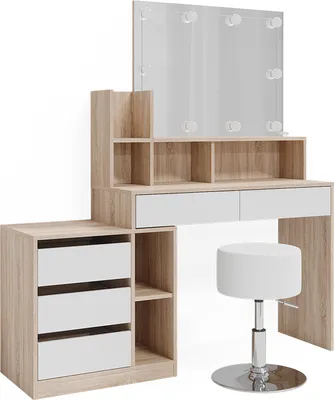 Produktbild von Schminktisch Vicco Anja Weiß/Sonoma 139.8 cm mit LED Beleuchtung und Hocker, Model 41331