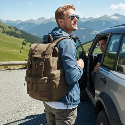 Immagine prodotto di Zaino da uomo vintage in tela, con scomparto per laptop da 15,6 pollici, capacità di 25 litri, ideale per viaggi e uso quotidiano