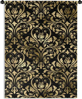 Produktbild von MuchoWow® Wandteppich Wandbehang Muster - Barock - Gold - Schwarz 90x120 cm Tapisserie Dekoration Wandtuch - Wanddeko
