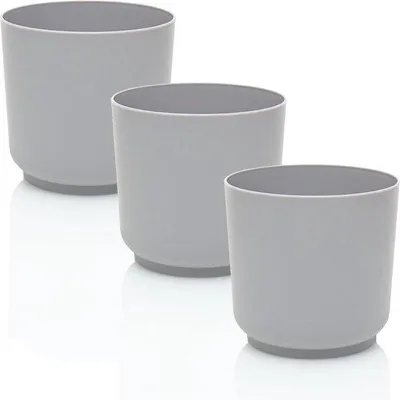 Immagine prodotto di Set di 3 vasi da fiori in plastica, 13 cm, grigio, vaso da fiori, vaso decorativo, vaso per piante, vasi per piante, vaso per erbe aromatiche