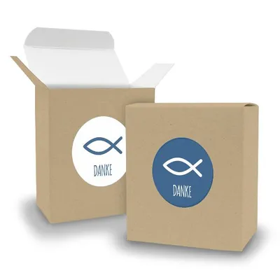 Produktbild von SET Fisch DANKE (Motiv33) 24x Faltschachtel Quader BRAUN + Sticker