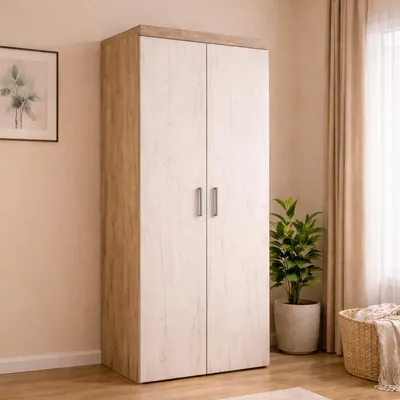 Immagine prodotto di Dmora Guardaroba 2 Ante Egna 80x202h cm Bianco Larice, Appendiabiti Cassetti