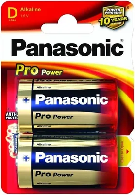 Produktbild von Panasonic 1x2 LR20PPG, Einwegbatterie, Alkali, 1,5 V, 2 Stück(e), Blau, Gold, Rot, 33,6 mm