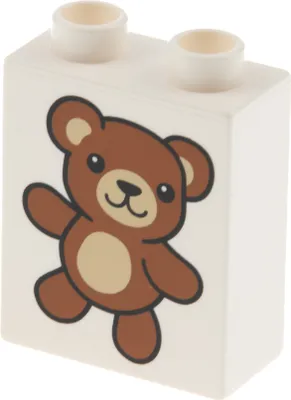 Produktbild von 1x Lego Duplo Motivstein 1x2x2 weiß Teddy Bär rot braun 76371pb069 4066pb622