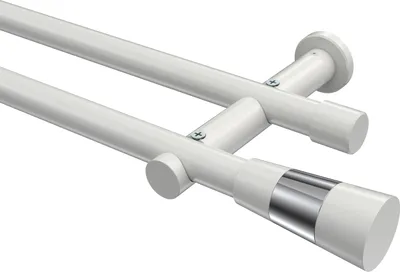 Produktbild von Interdeco Gardinenstange / Vorhangstange Weiß, Typ Platon Tanara (Konus Bicolor) ohne Ringe, 20 mm Ø 2-läufig, 440 cm
