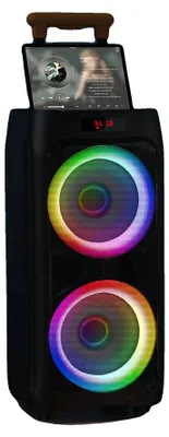 Image de Appareil de karaoké, batterie de 5200 mAh, puissance RMS de 20 W, 8 heures d'autonomie, microphones sans fil inclus, compatible avec plusieurs appareils