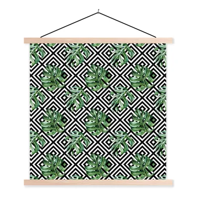 Produktbild von MuchoWow® Textilposter Monstera - Muster - Tropisch 120x120 cm mit holzfarbenen Rahmen - Textil-Poster