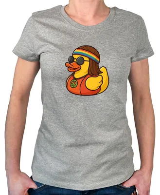 Produktbild von Huuraa Damen T-Shirt Quietscheente Hippie Gummiente Peace M Sport Grey Bio Baumwolle Fairtrade Damenshirt Geschenkidee