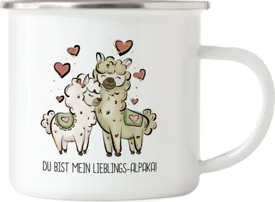Produktbild von Alpaka Lieblingsalpaka Emaille Tasse Valentinstag Freundin Freund Süß Geschenkidee Paar Liebe Couple Jahrestag