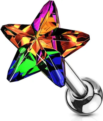 Produktbild von Helix & Tragus Ohr Piercing „Kristall Stern“ Vitrail Medium