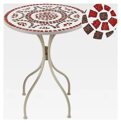 Produktbild von Runder Gartentisch aus Metall mit Mosaikmuster, 60 cm, weiß