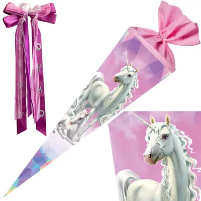 Produktbild von Nestler Schultüte Einhorn Unicorn 70 cm mit / ohne Schleife, Motiv / Ausführung:Märchenwald - mit Schleife