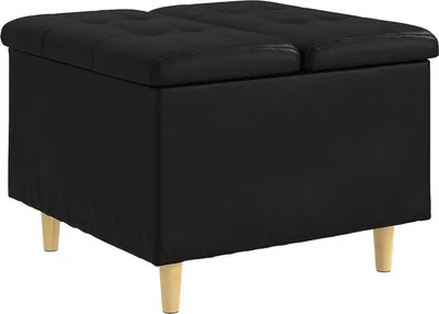 Obrázek produktu pro Úložný taburet s polštářem Černý 60 x 60 x 45 cm Umělá kůže