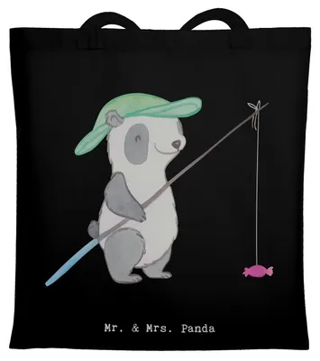 Produktbild von Mr. & Mrs. Panda totebag Panda Angeln - Schwarz - Geschenk, Hobbyangler, Angler, Baumwolltasche, dokumententasche, Angelverein, gehen, Beutel, Angelsport, Jutebeutel