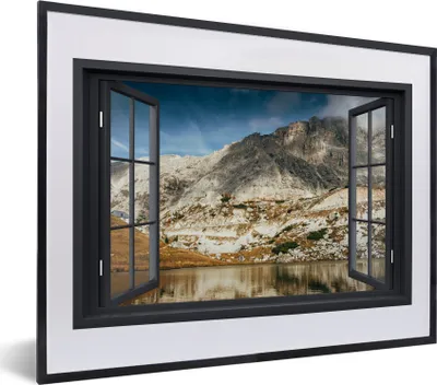 Produktbild von MuchoWow® MuchoWow® Gerahmtes Poster Aussicht - See - Berg 40x30 cm - Poster mit zchwarzem Bilderrahmen - Bilderrahmen - Poster im Rahmen