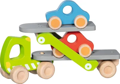 Immagine prodotto di Autocarro per il trasporto di auto in legno, con capacità per 2 veicoli, ideale per bambini