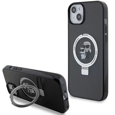 Produktbild von MagSafe Hülle für Apple iPhone 14 - Karl Lagerfeld Ring Stand Karl & Choupette Hard Case Back Cover - Schwarz
