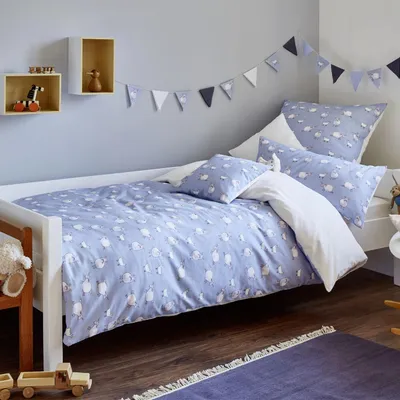 Immagine prodotto di Cotonea satin biancheria da letto per bambini blu pecora 40x80 cm